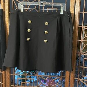 Black A-Line Mini Skirt with Gold Button Detail